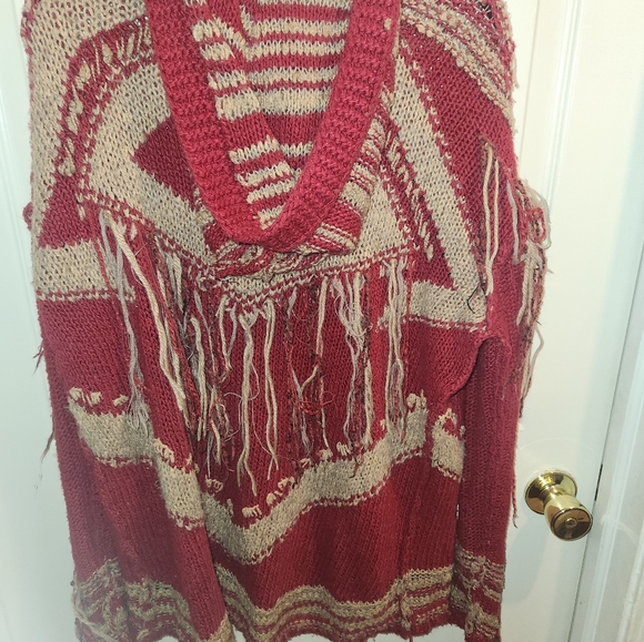 Free people boho fringe hooded sweater - Picture 2 of 3